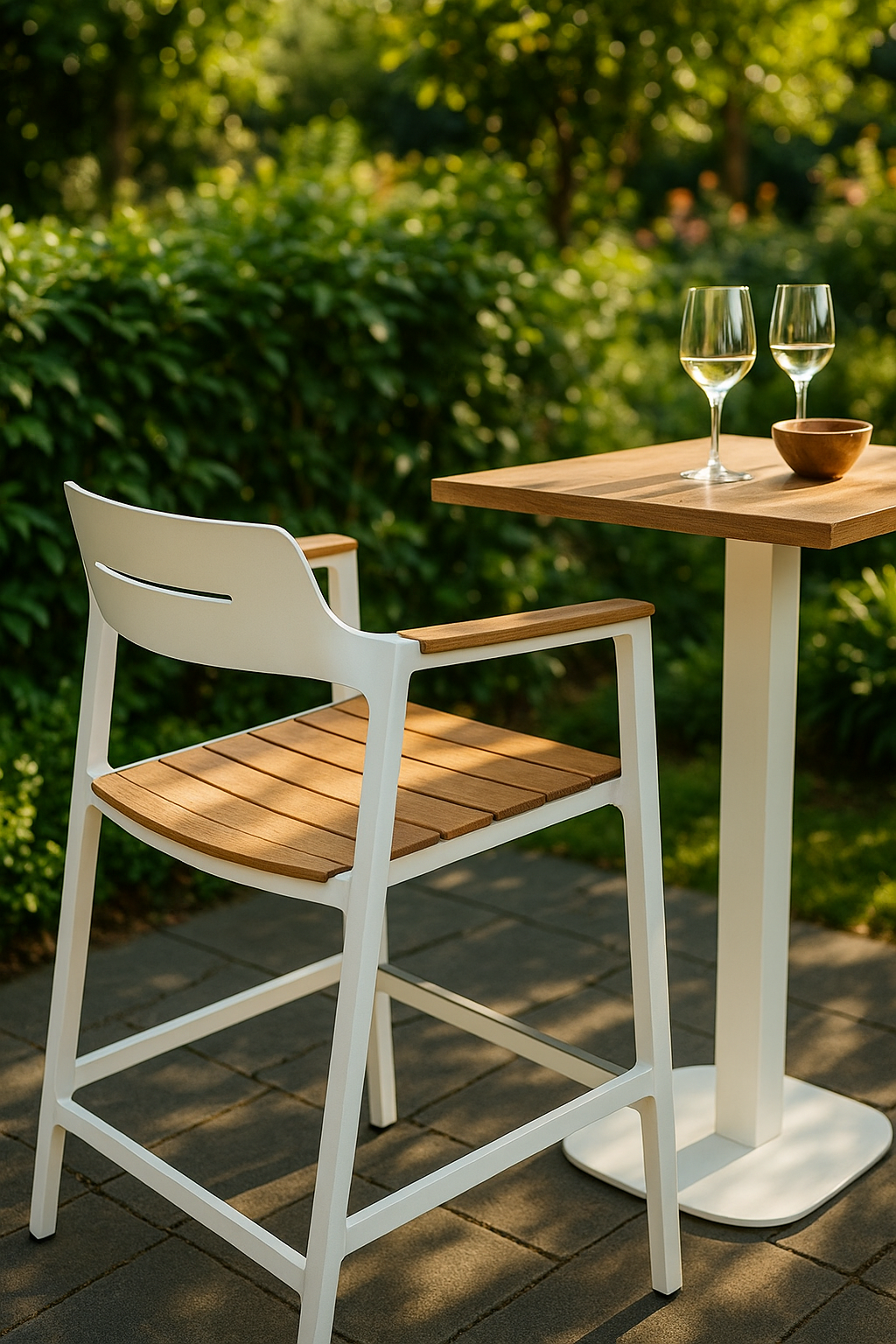 Luxury Outdoor Bar Set – FSC Teak & Aluminum in White | Moss & Timber