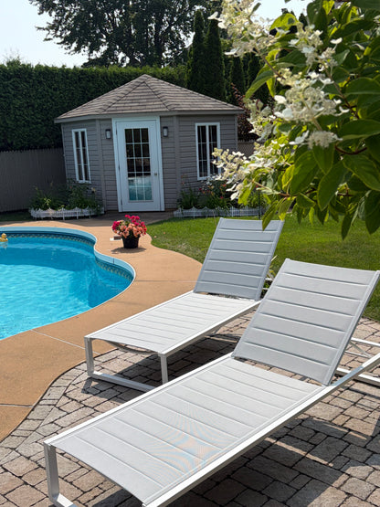 Aluminum & Textylene Sunlounger with Wheels – White & Lava Options | Moss & Timber