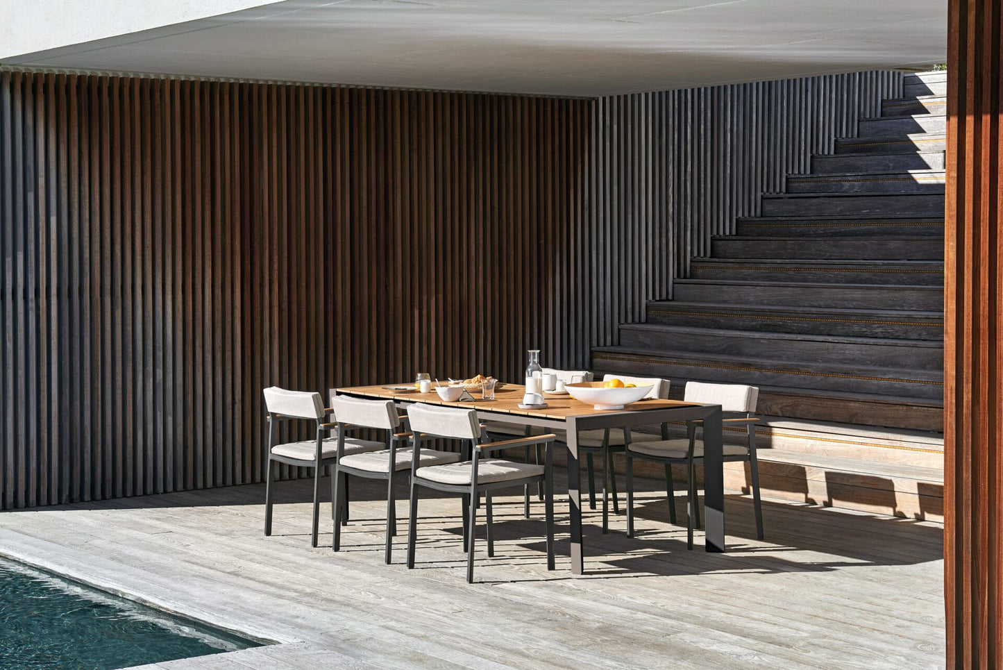 Aluminum & Teak Extension Dining Table – Black/White | Moss & Timber