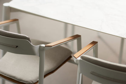 Dining Armchair with Teak Arms – Black & White | Moss & Timber