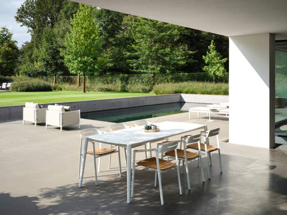 Dining Armchair with Teak Arms – Black & White | Moss & Timber