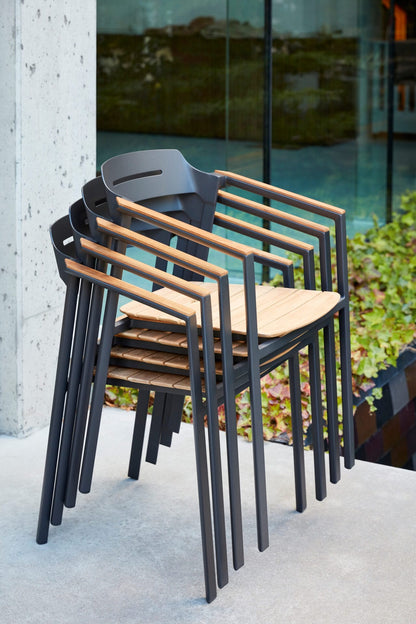 Dining Armchair with Teak Arms – Black & White | Moss & Timber