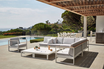 Sofa Set --Aluminum Lounge Sofa Set – 3-Piece – Thin Teak Armrest