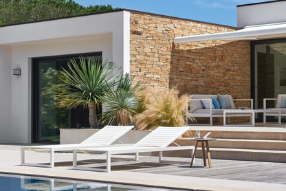 Aluminum & Textylene Sunlounger with Wheels – White & Lava Options | Moss & Timber