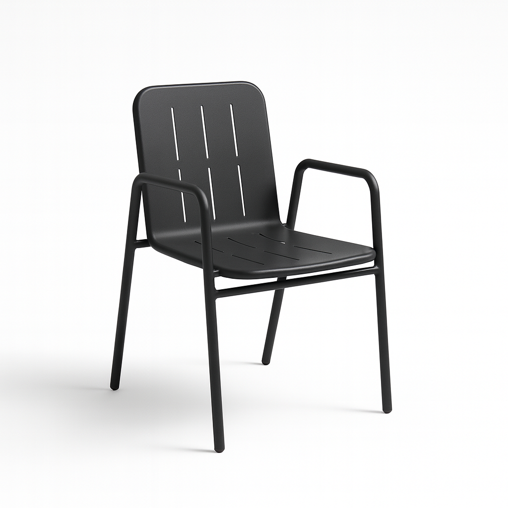 Dining Armchair Aluminum – Black / Green with Teak Armrest | Moss & Timber