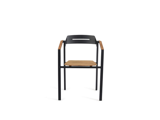 Dining Armchair with Teak Arms – Black & White | Moss & Timber