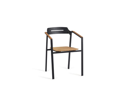 Dining Armchair with Teak Arms – Black & White | Moss & Timber