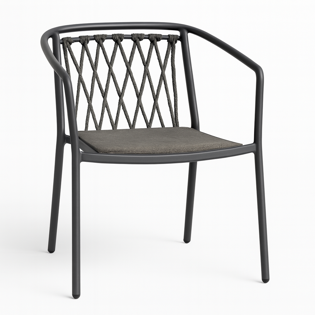 Dining Armchair – Rope & Aluminum – with Cushion Lava Frame | Moss & Timber