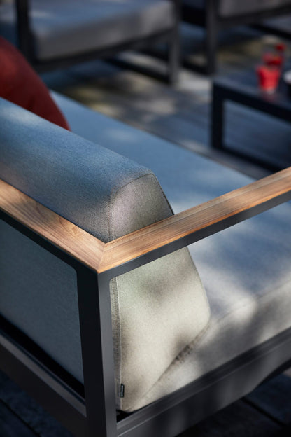 Aluminum Single-Seat Sofa – Sunbrella Cushions & Teak Armrests | Moss & Timber