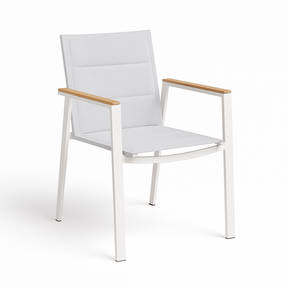 Dining Armchair Aluminum & Sling Stacking – With Teak Armrests | White & Lava Options | Moss & Timber